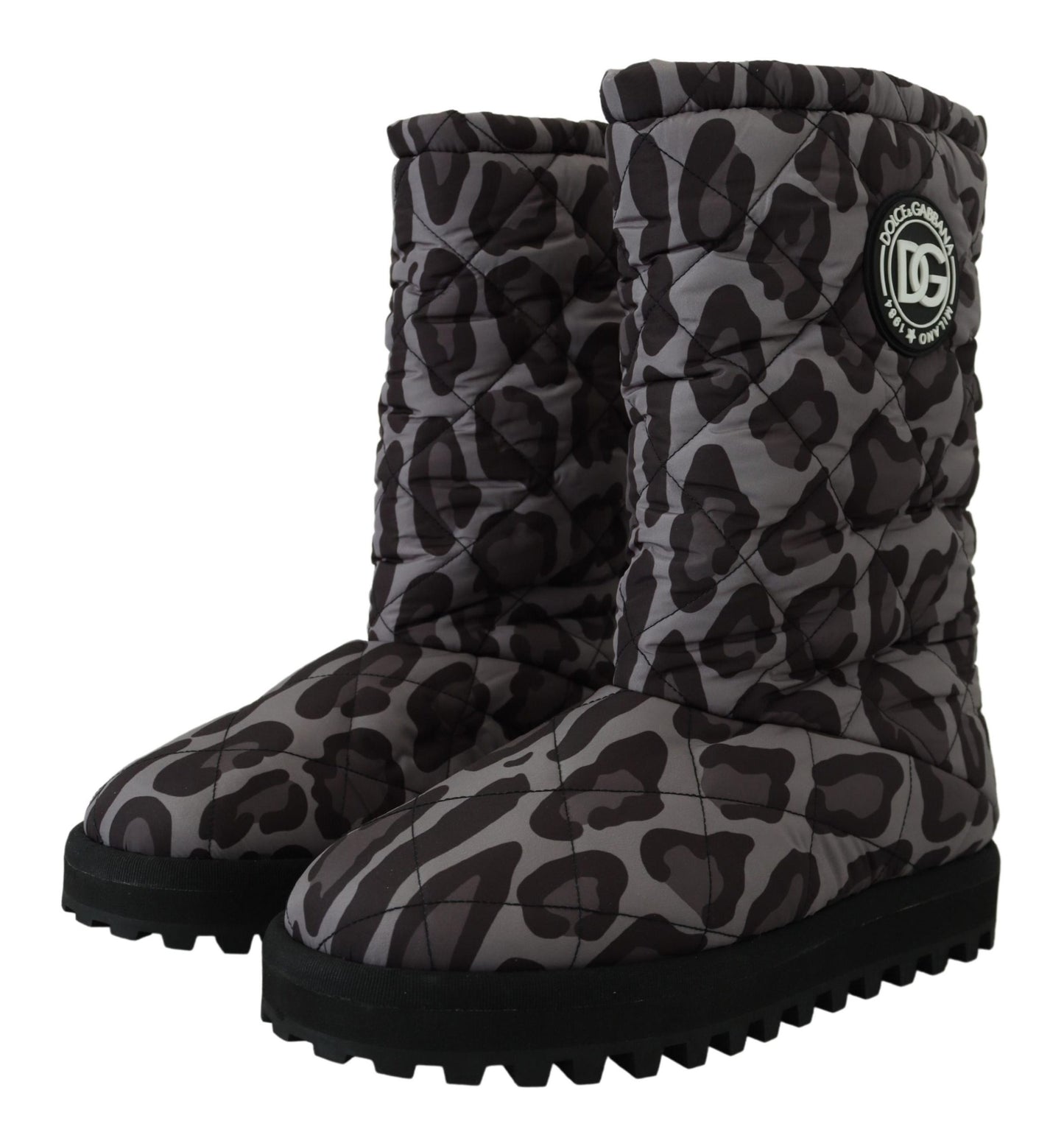 Dolce & Gabbana Gray Leopard Boots Padded Mid Calf Shoes