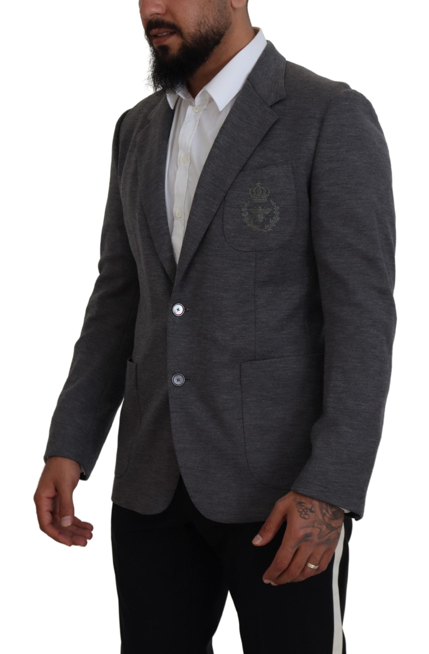 Dolce & Gabbana Gray Wool Stretch Slim Fit Jacket Blazer