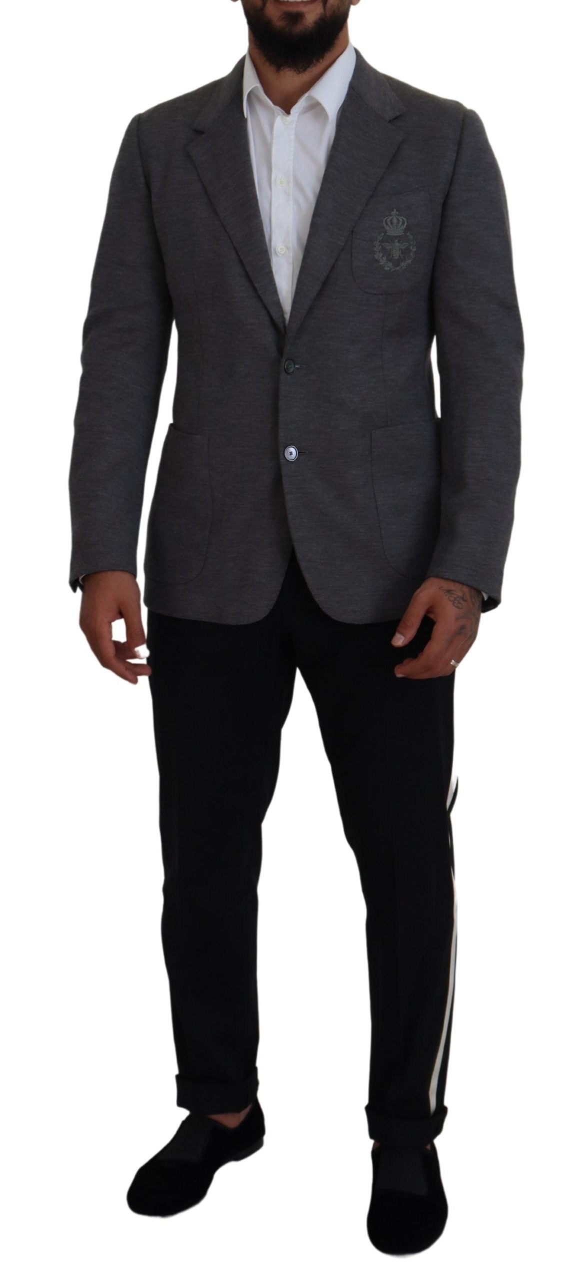 Dolce & Gabbana Gray Wool Stretch Slim Fit Jacket Blazer