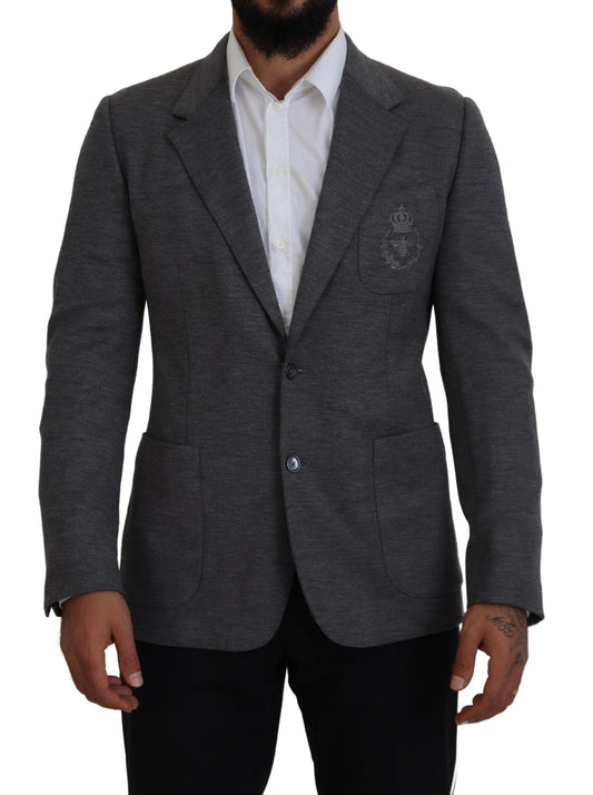 Dolce & Gabbana Gray Wool Stretch Slim Fit Jacket Blazer