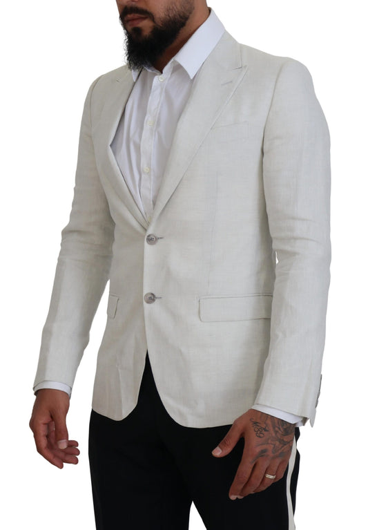 Dolce & Gabbana White Linen Slim Fit Jacket Blazer