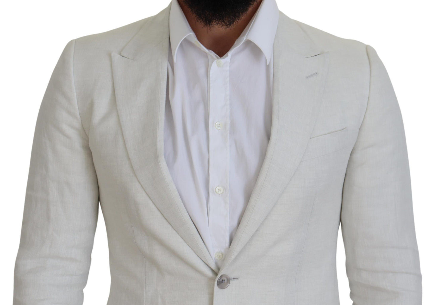 Dolce & Gabbana White Linen Slim Fit Jacket Blazer