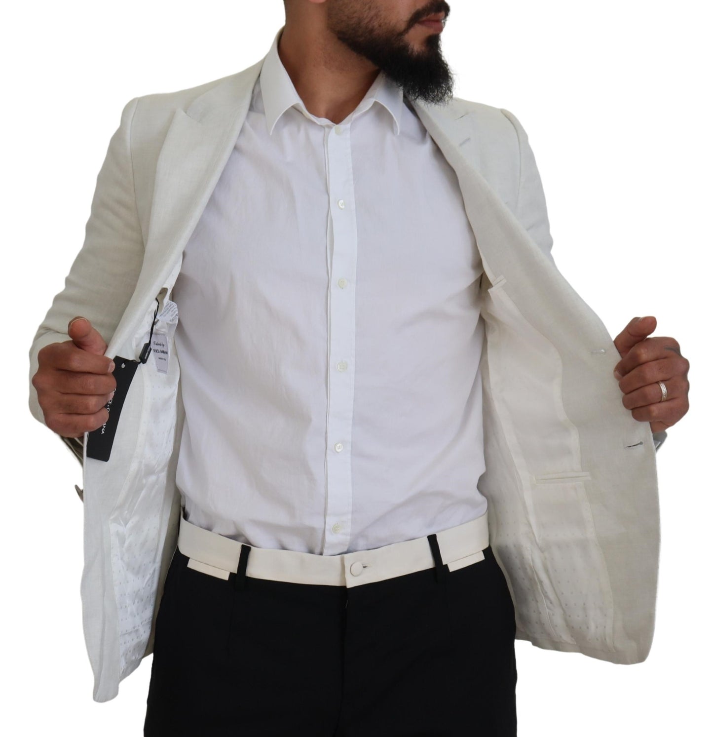 Dolce & Gabbana White Linen Slim Fit Jacket Blazer