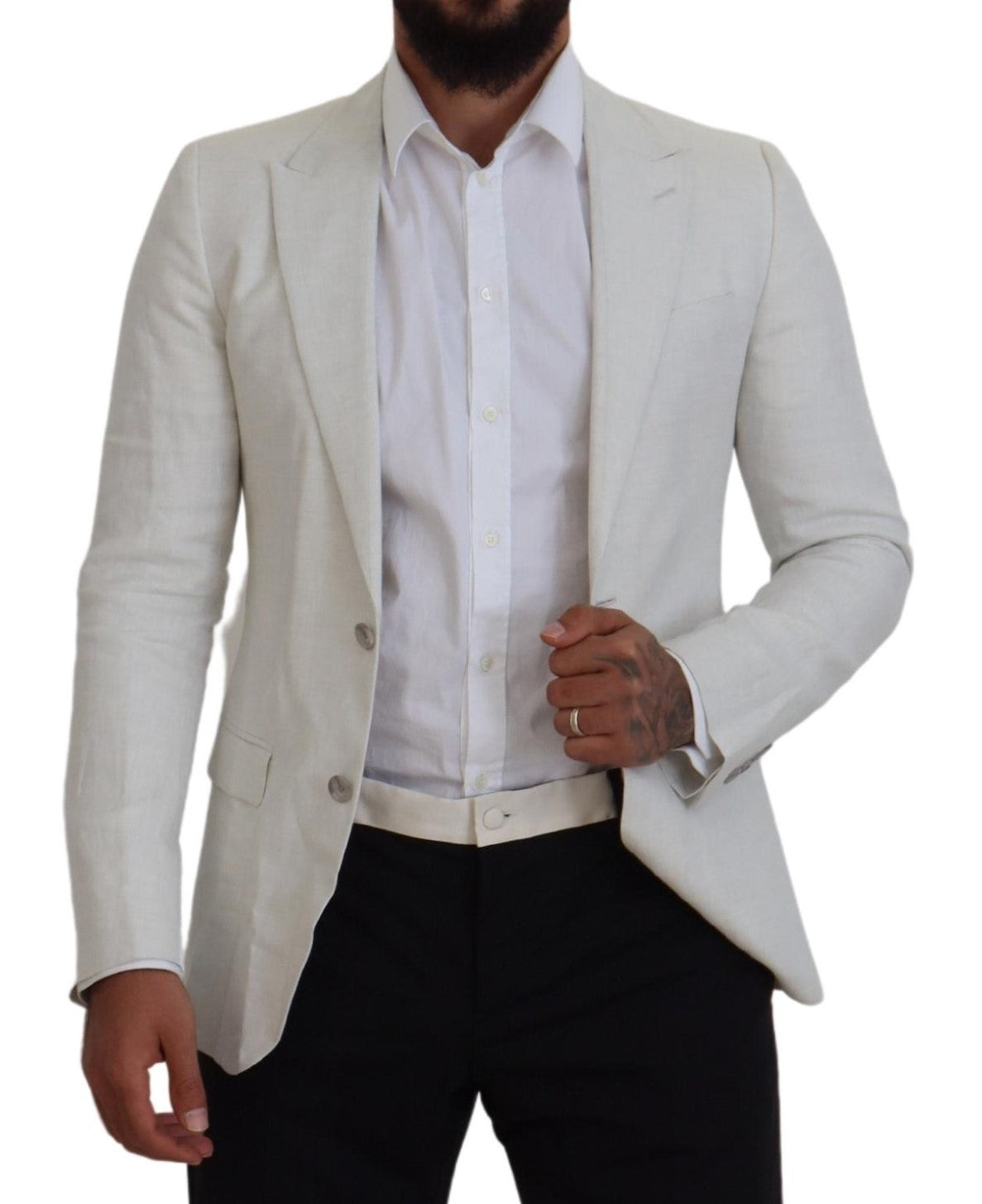 Dolce & Gabbana White Linen Slim Fit Jacket Blazer