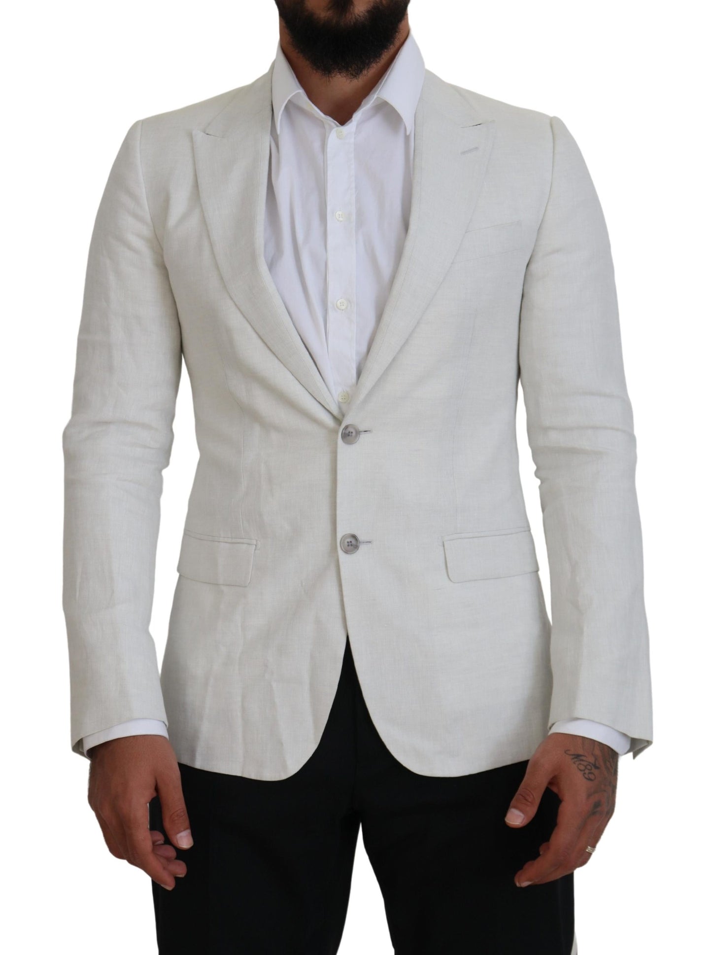 Dolce & Gabbana White Linen Slim Fit Jacket Blazer