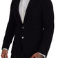 Dolce & Gabbana Black Wool Crown Slim Fit Jacket Blazer