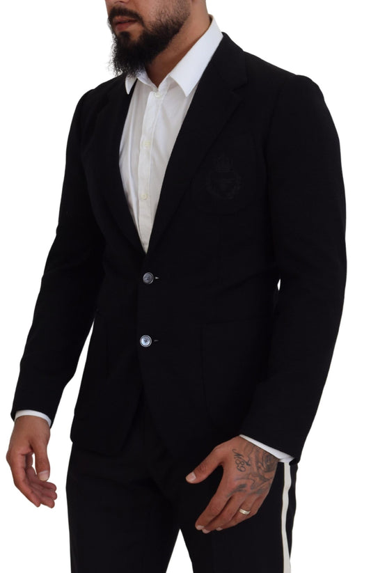 Dolce & Gabbana Black Wool Crown Slim Fit Jacket Blazer