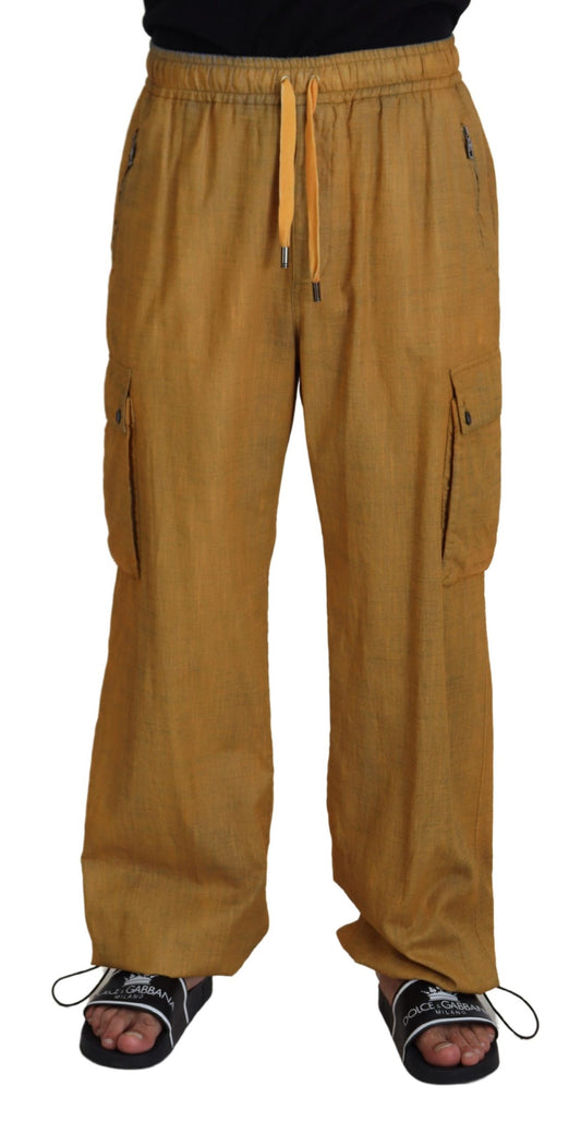 Dolce & Gabbana Brown Linen Drawstring Cargo Pants