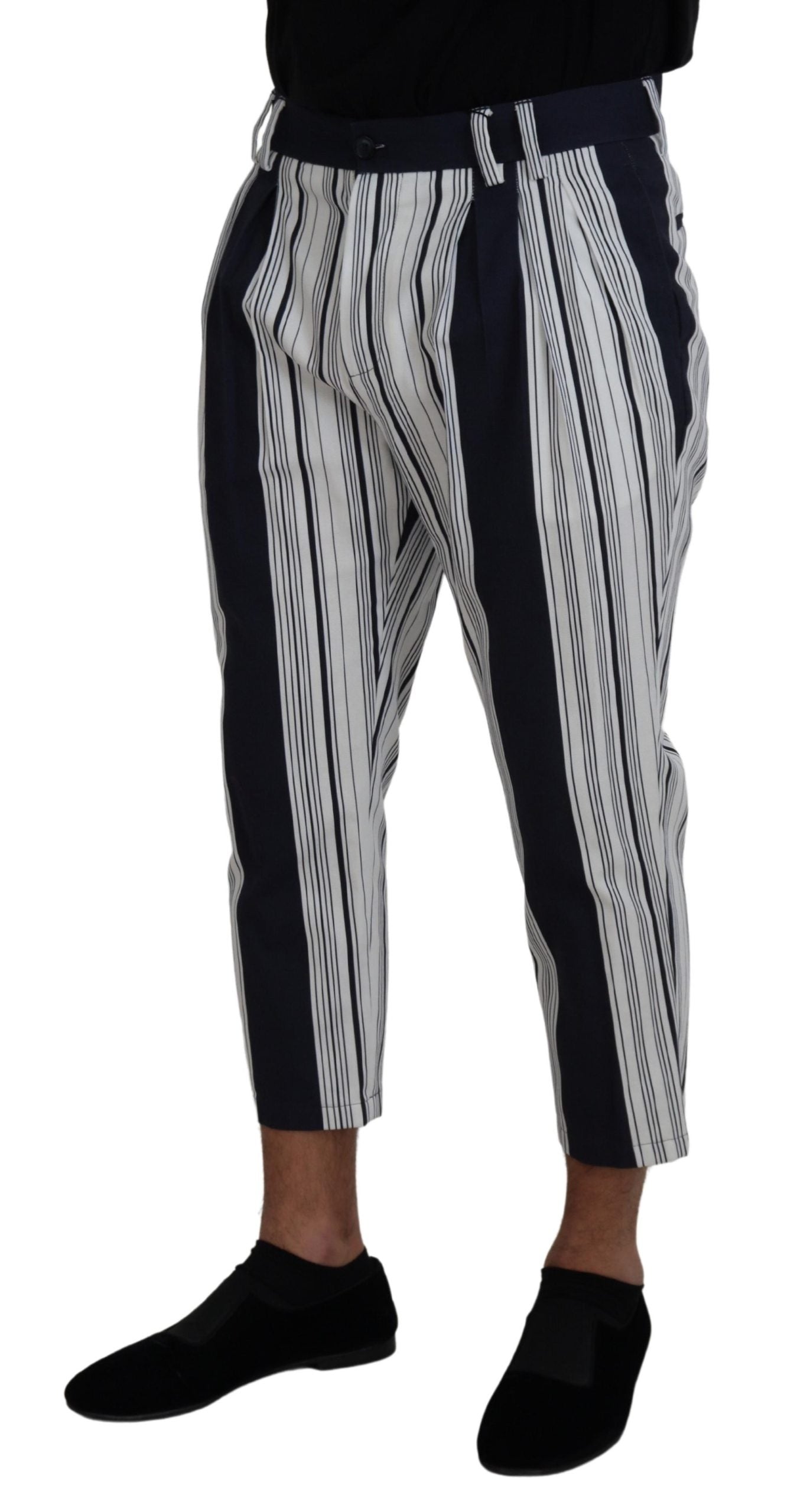 Dolce & Gabbana White Cotton Striped Cropped Pants