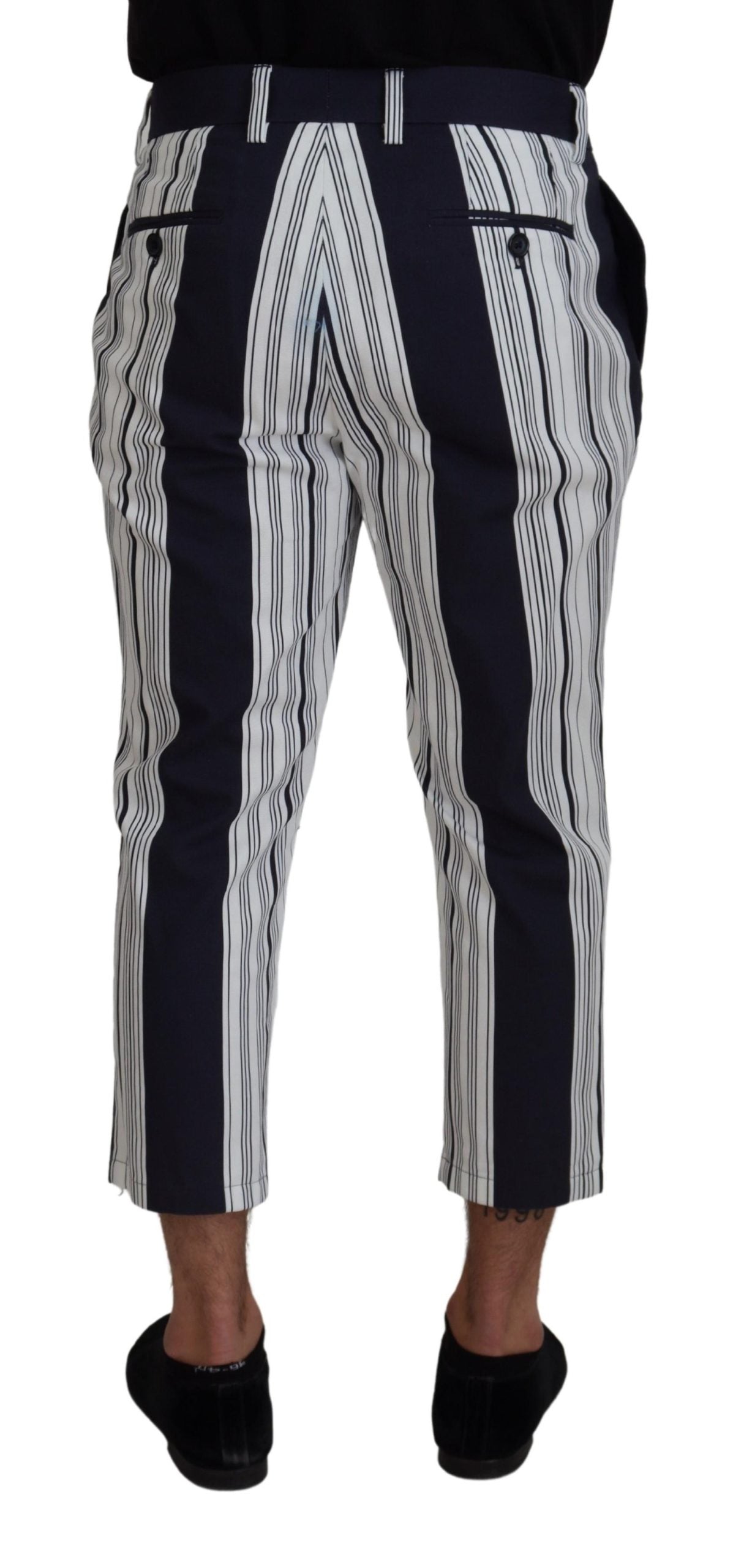 Dolce & Gabbana White Cotton Striped Cropped Pants