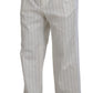 Dolce & Gabbana White Cotton Striped Formal Pants