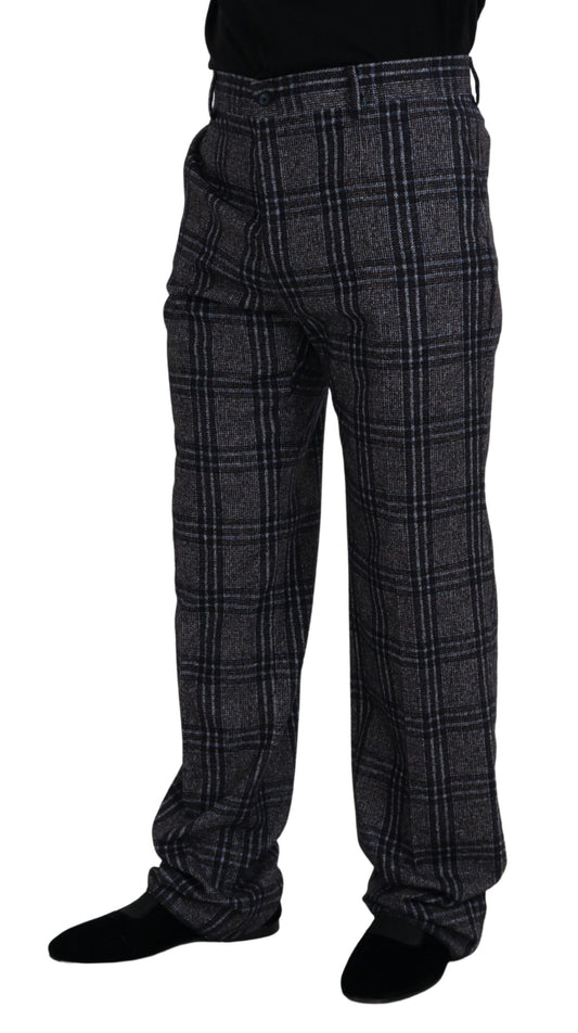 Dolce & Gabbana Gray Checkered Mid Waist Men Pants