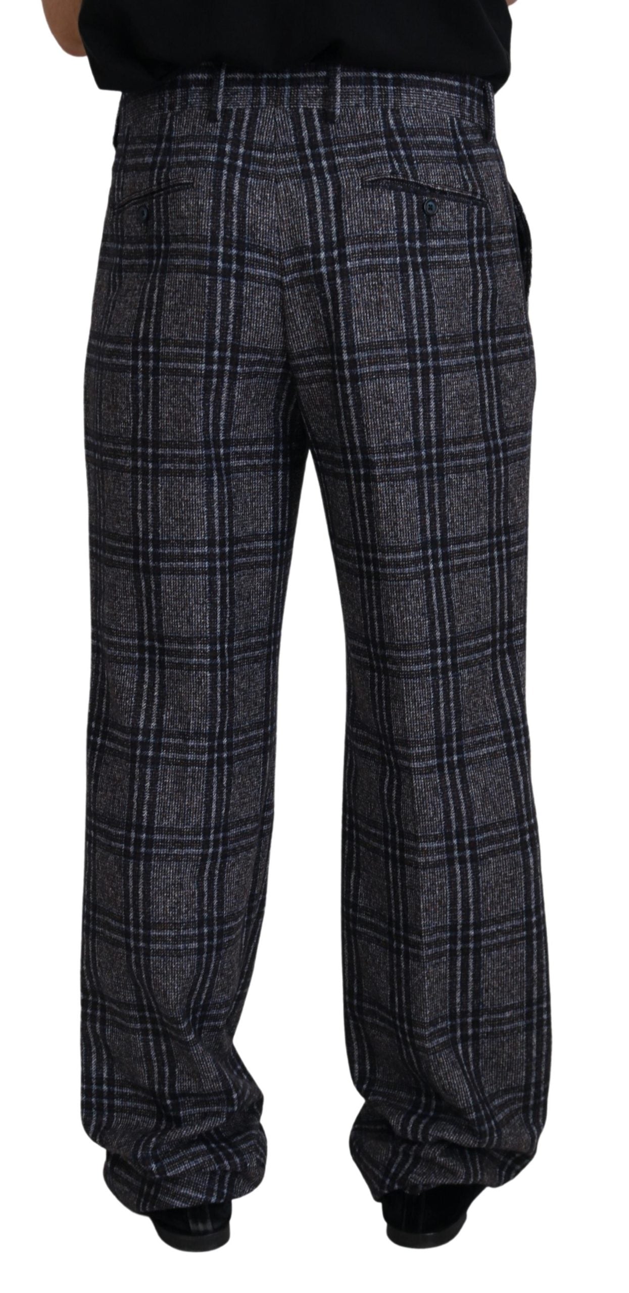 Dolce & Gabbana Gray Checkered Mid Waist Men Pants