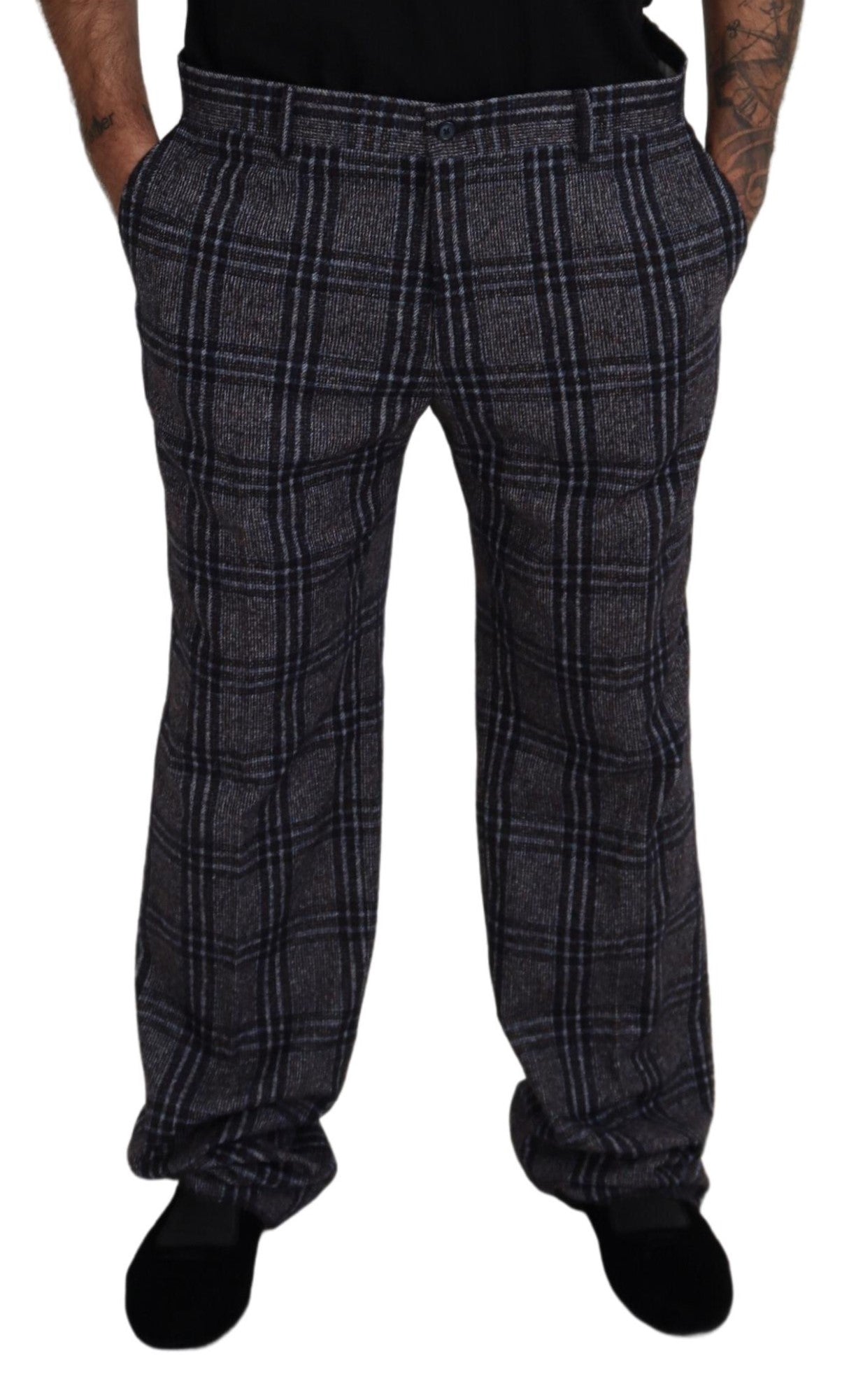 Dolce & Gabbana Gray Checkered Mid Waist Men Pants