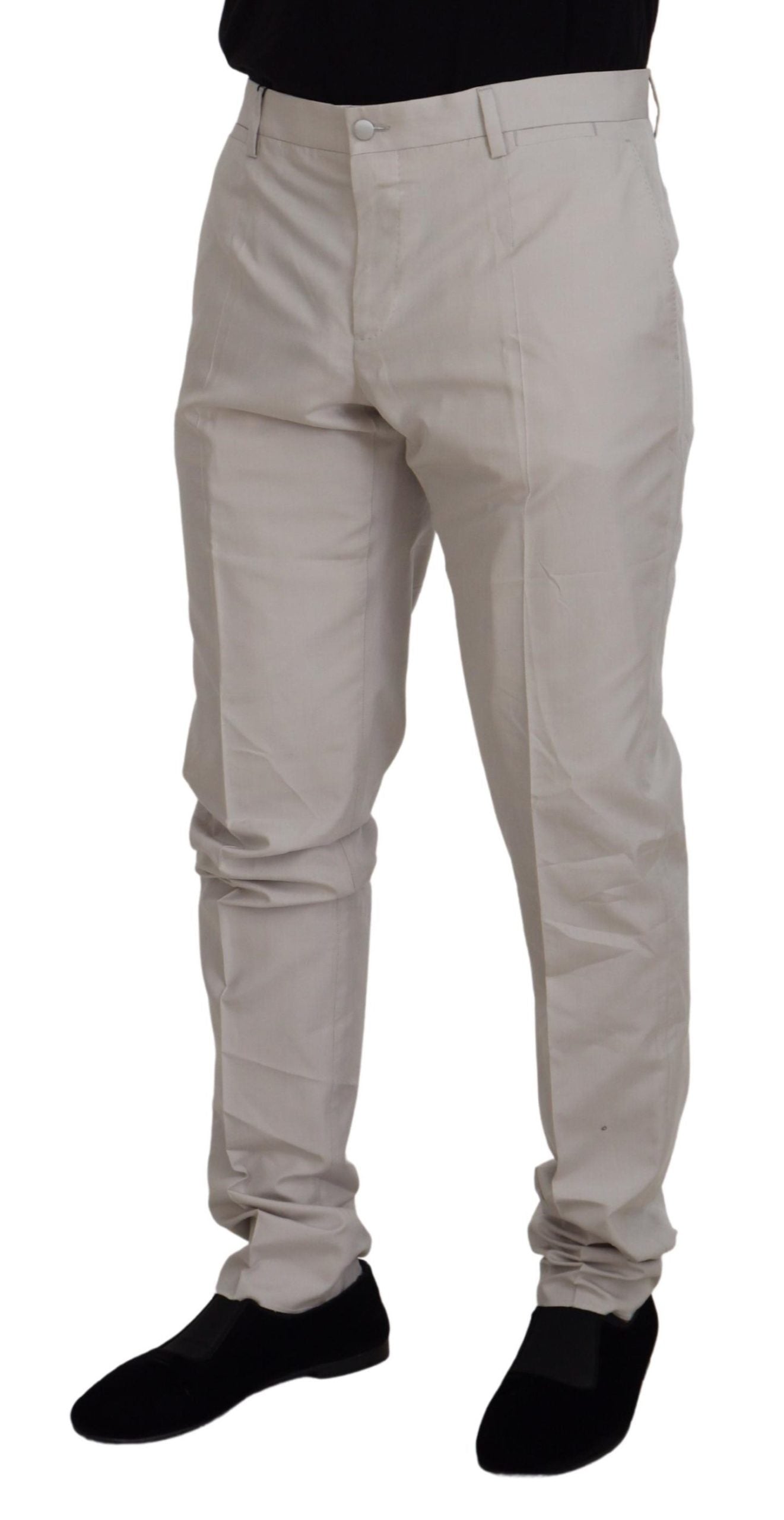 Dolce & Gabbana Off White Silk Mid Waist Chino Pants