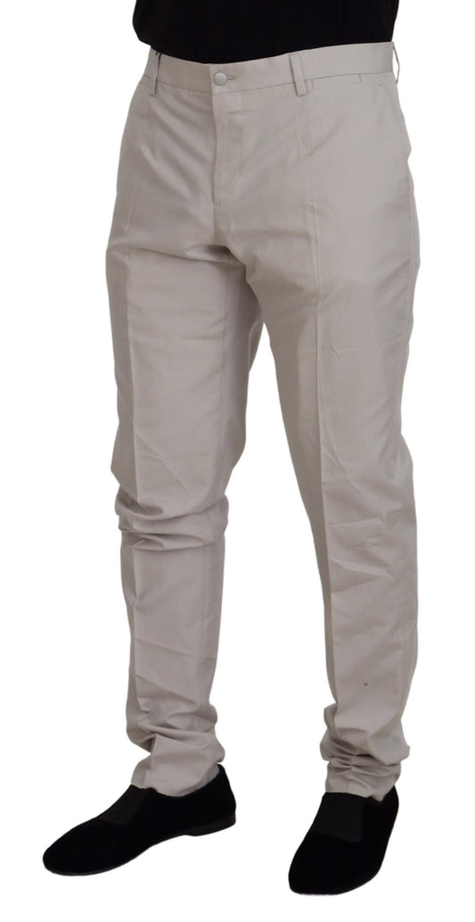 Dolce & Gabbana Off White Silk Mid Waist Chino Pants