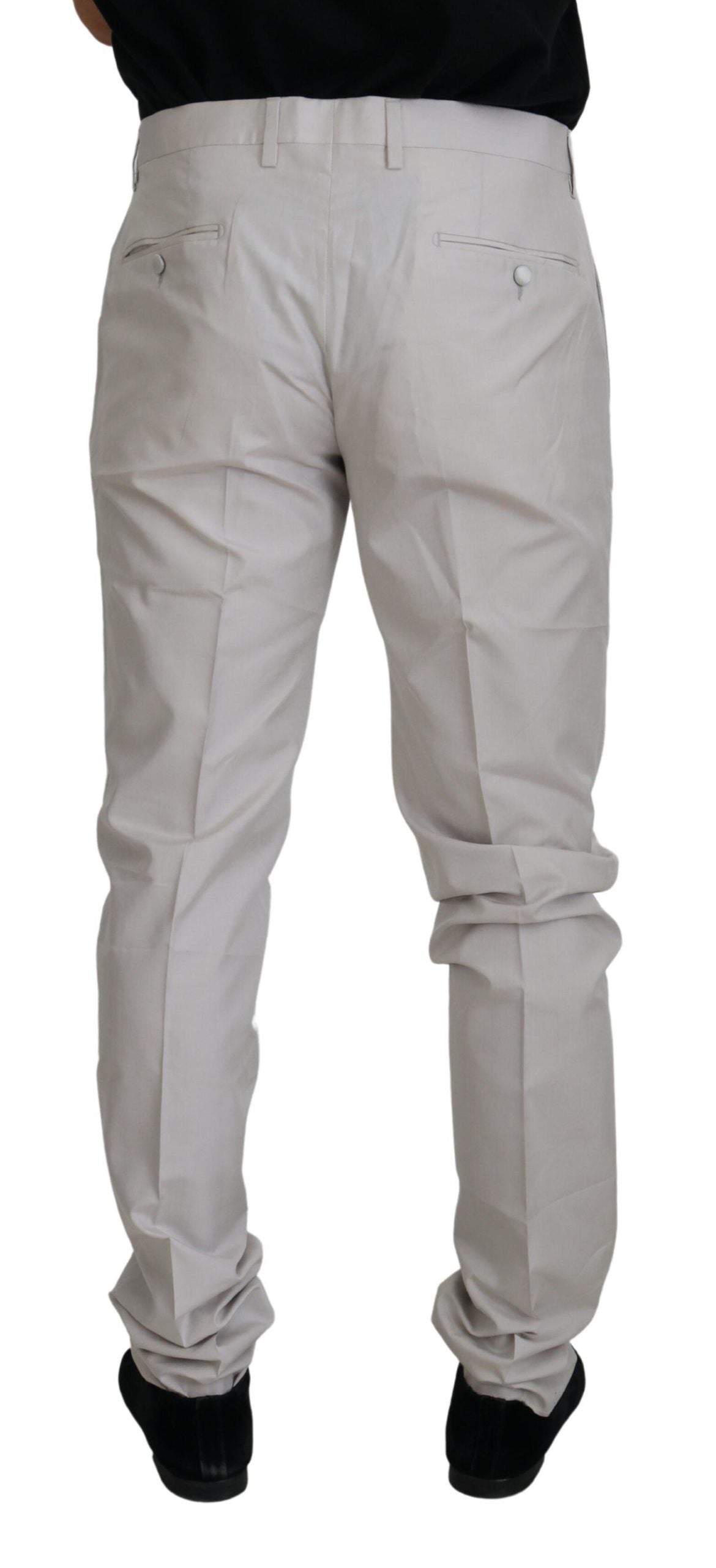 Dolce & Gabbana Off White Silk Mid Waist Chino Pants