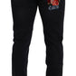 Dolce & Gabbana Black Cotton Patch Embroidery Denim Jeans