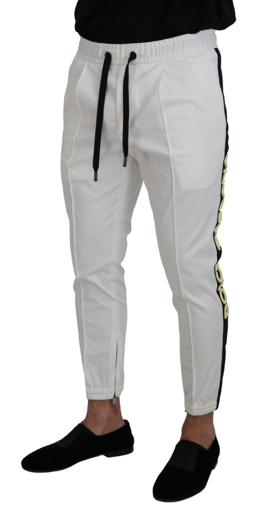 Dolce & Gabbana White Cotton DG Logo Jogger Pants