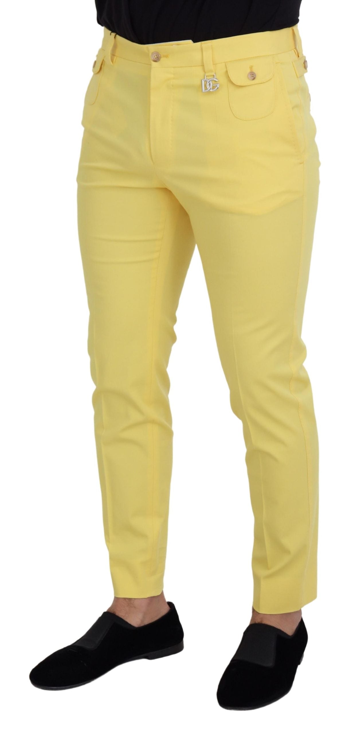 Dolce & Gabbana Yellow Cotton Slim Fit Men Pants