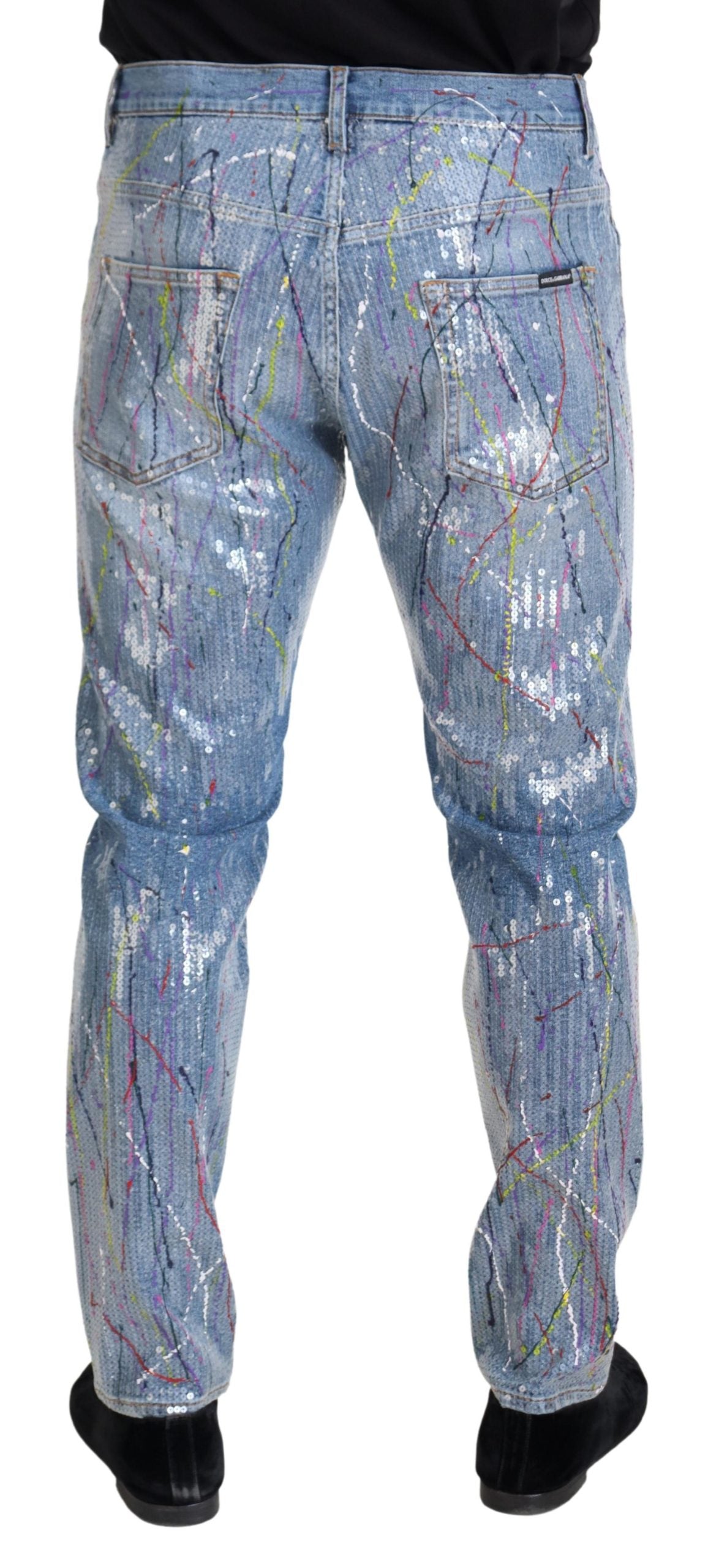 Dolce & Gabbana Blue Cotton Color Splash Print Denim Jeans