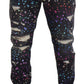 Dolce & Gabbana Black Multicolor Print Tattered Denim Jeans