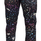 Dolce & Gabbana Black Multicolor Print Tattered Denim Jeans