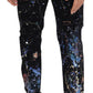 Dolce & Gabbana Black Cotton Color Splash Print Denim Jeans