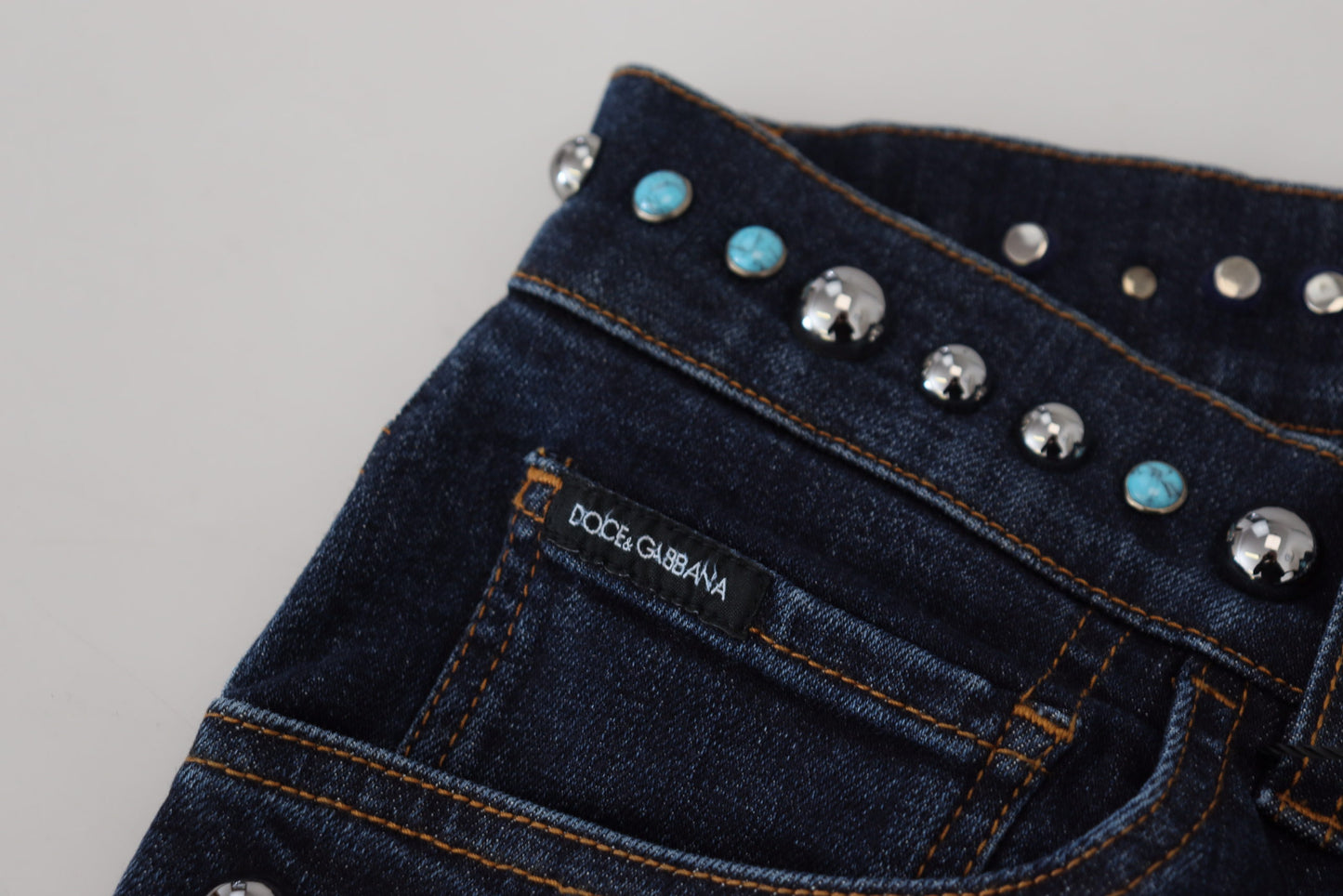 Dolce & Gabbana Blue Cotton Studded Low Waist Denim Jeans