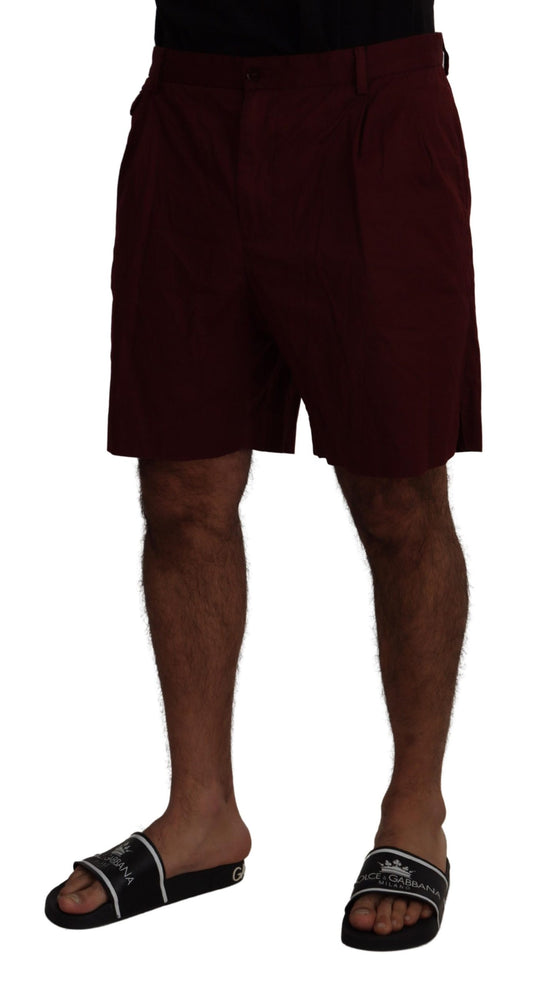 Dolce & Gabbana Maroon Cotton Bermuda Casual Shorts