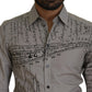 Dolce & Gabbana Gray Printed Cotton Slim Dress GOLD Shirt