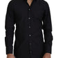 Dolce & Gabbana Black Cotton Slim Fit Formal Dress GOLD Shirt