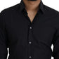 Dolce & Gabbana Black Cotton Slim Fit Formal Dress GOLD Shirt