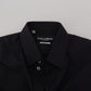 Dolce & Gabbana Black Cotton Slim Fit Formal Dress GOLD Shirt