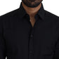 Dolce & Gabbana Black Cotton Slim Fit Formal Dress GOLD Shirt