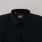 Dolce & Gabbana Black Cotton Slim Fit Formal Dress GOLD Shirt