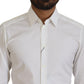 Dolce & Gabbana White Cotton Slim Fit Formal Dress GOLD Shirt