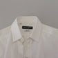 Dolce & Gabbana White Cotton Slim Fit Formal Dress GOLD Shirt