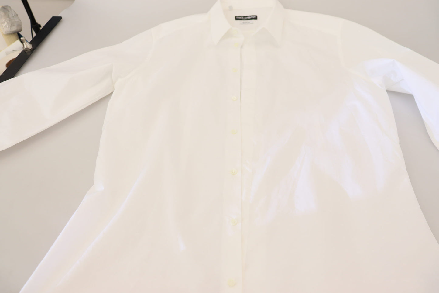 Dolce & Gabbana White Cotton Slim Fit Formal Dress GOLD Shirt