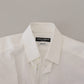 Dolce & Gabbana White Cotton Slim Fit Formal Dress GOLD Shirt