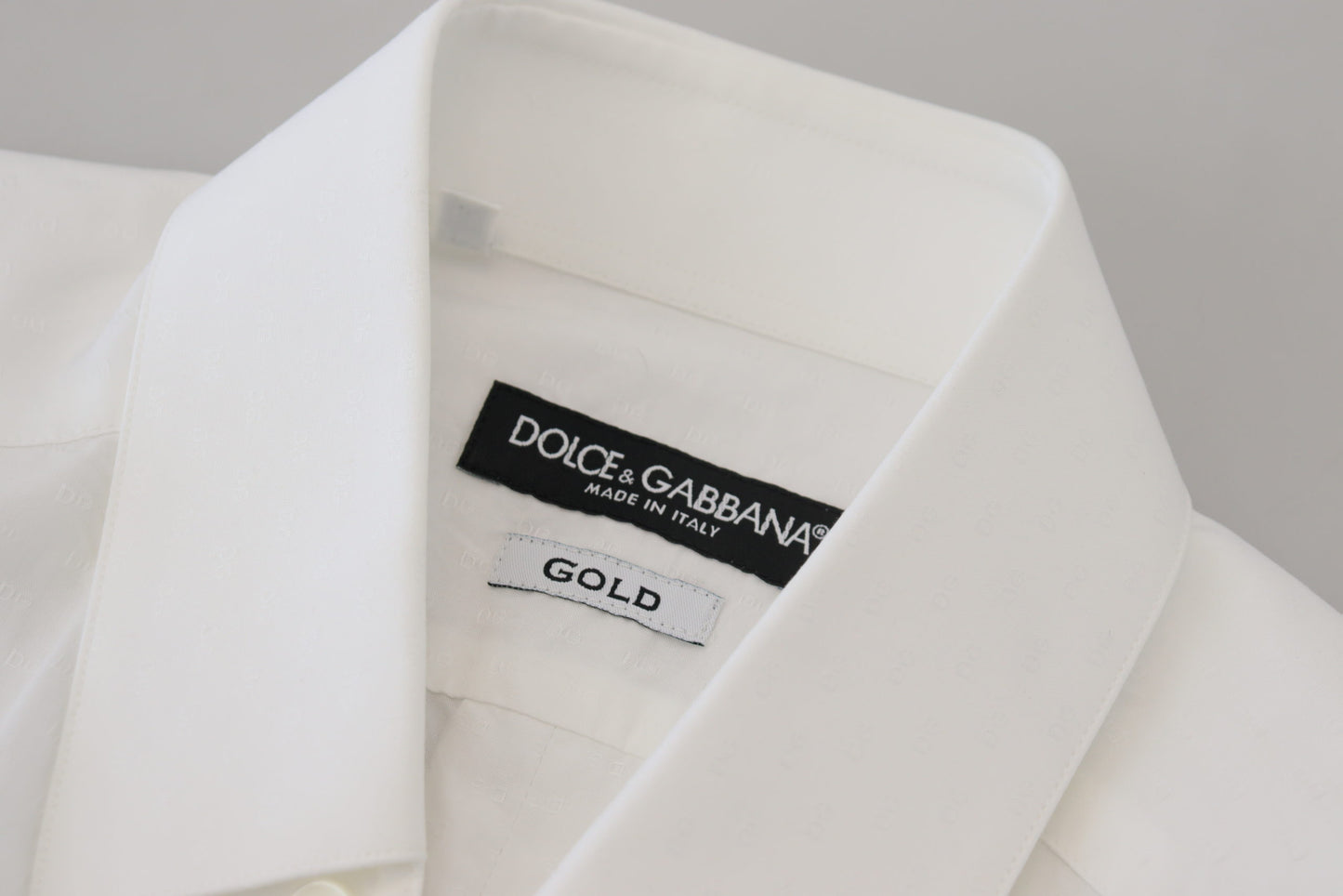 Dolce & Gabbana White Cotton Slim Fit Formal Dress GOLD Shirt