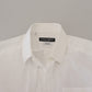 Dolce & Gabbana White Cotton Slim Fit Formal Dress GOLD Shirt