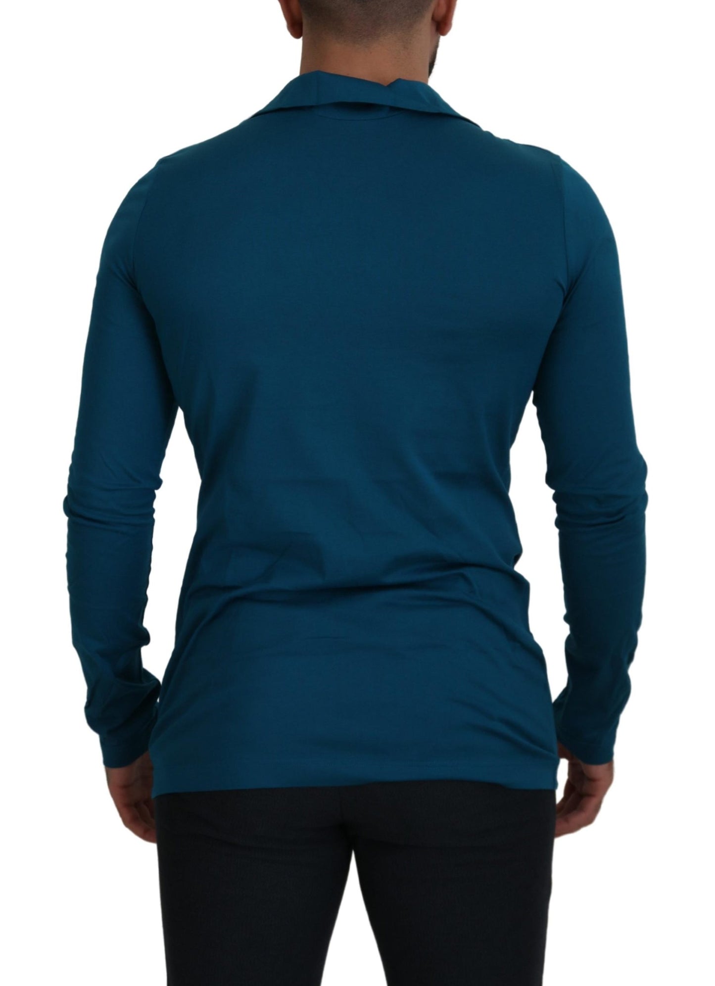 Dolce & Gabbana Blue Cotton Collared Slim Pullover Sweater