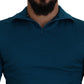 Dolce & Gabbana Blue Cotton Collared Slim Pullover Sweater