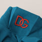 Dolce & Gabbana Blue Cotton Collared Slim Pullover Sweater