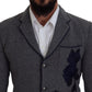 Dolce & Gabbana Gray Wool Roses Slim Fit Jacket Blazer