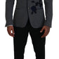 Dolce & Gabbana Gray Wool Roses Slim Fit Jacket Blazer