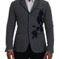 Dolce & Gabbana Gray Wool Roses Slim Fit Jacket Blazer