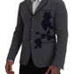 Dolce & Gabbana Gray Wool Roses Slim Fit Jacket Blazer