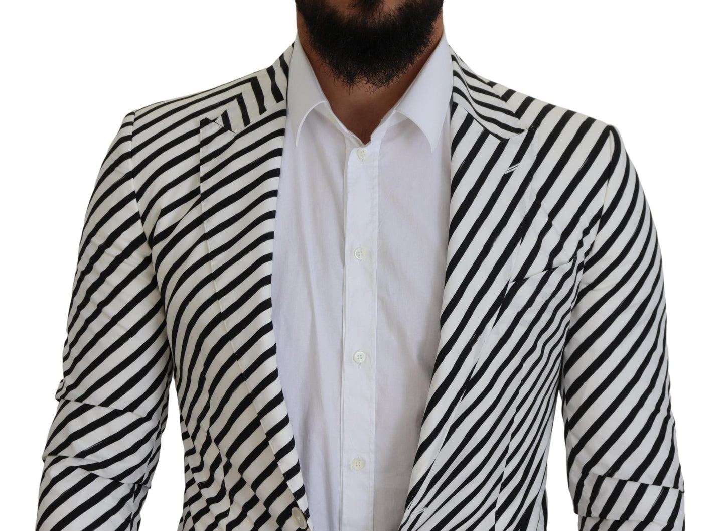 Dolce & Gabbana White Black Striped Slim Fit Jacket Blazer